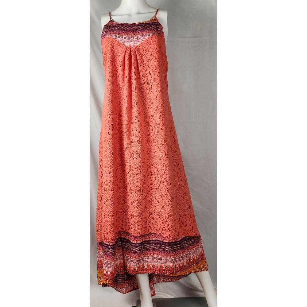 Maurices Coral Crochet Retro/Hippie/Coconutgirl High Low Hem Midi Dress XL